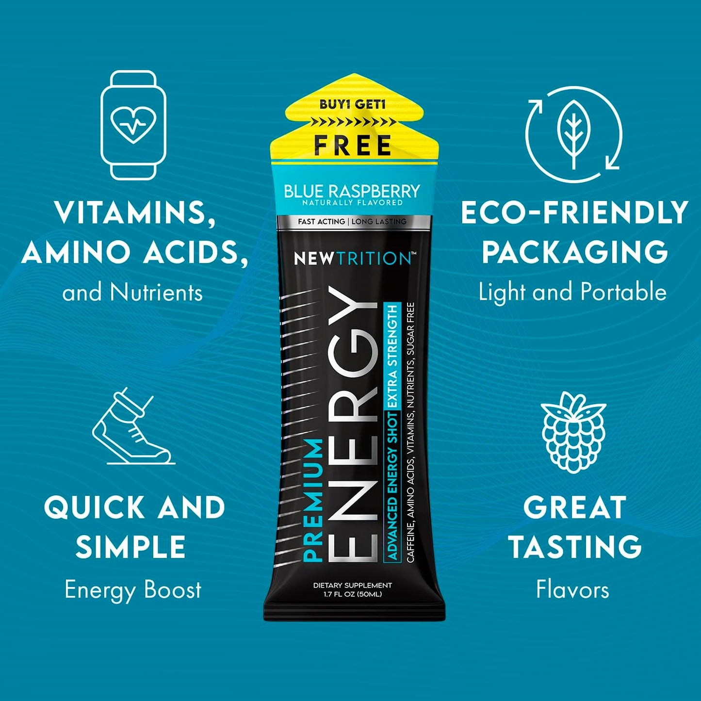 Blue Raspberry Flavor Extra Strength Energy Shots