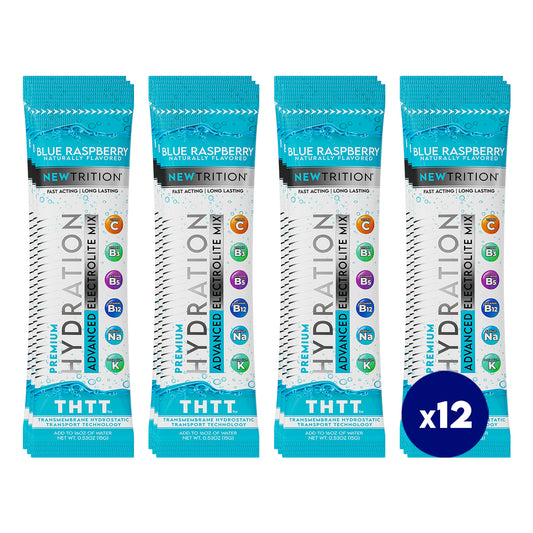 Hydration Packets Electrolyte Drink Powder Packets | Dehydration Relief 12 Servings - Blue Raspberry