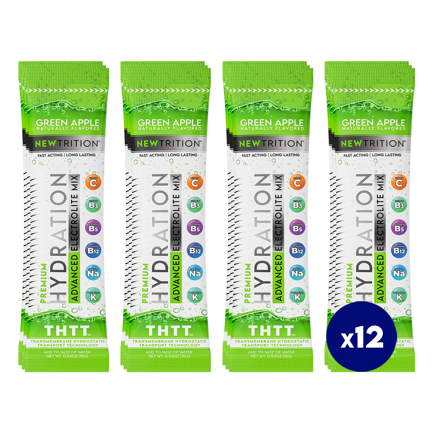 Hydration Packets Electrolyte Drink Powder Packets | Dehydration Relief 12 Servings - Green Apple