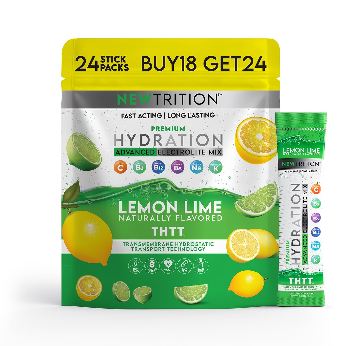 Hydration Packets Electrolyte Drink Powder Packets | Dehydration Relief 24 Servings - Lemon Lime