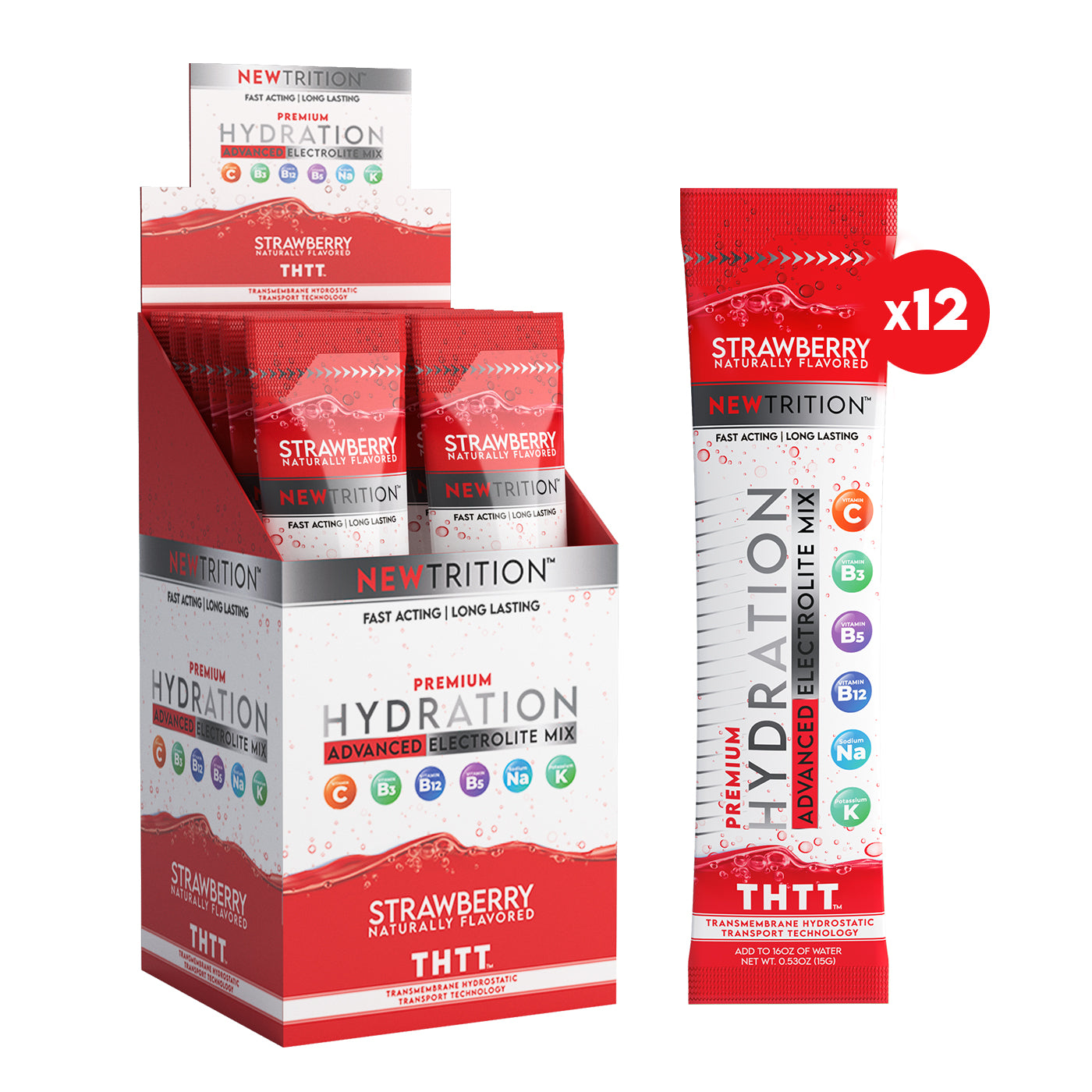 Hydration Packets Electrolyte Drink Powder Packets | Dehydration Relief 24 Servings - Strawberry