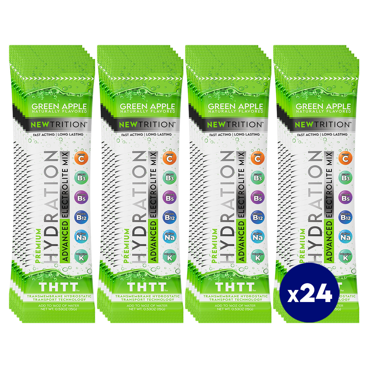 Hydration Packets Electrolyte Drink Powder Packets | Dehydration Relief 24 Servings - Green Apple