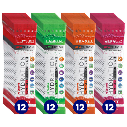 Hydration Packets Electrolyte Drink Powder Packets | Dehydration Relief 48 Servings, Lemon Lime, Orange, Strawberry, Wild Berry