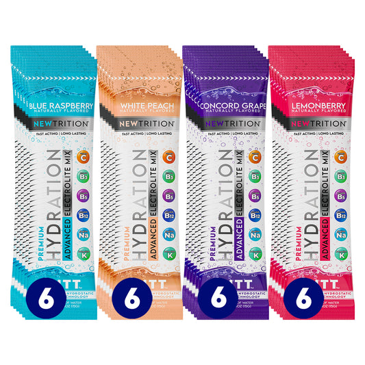 Hydration Packets Electrolyte Drink Powder Packets | Dehydration Relief 24 Servings, Blue Raspberry, White Peach, Concord Grape, Lemonberry